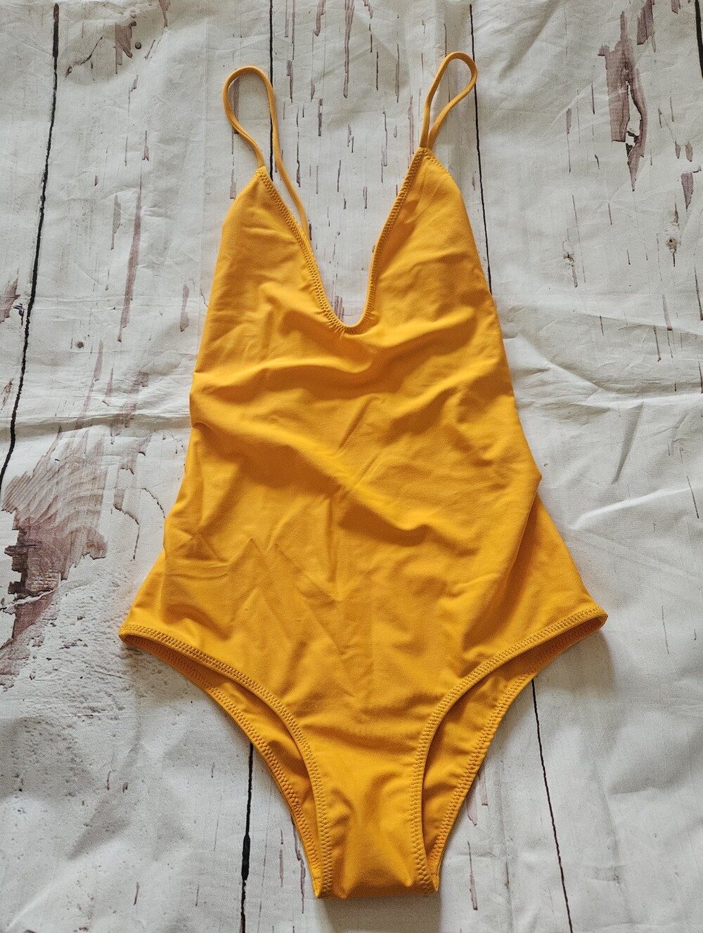 NWOT Aila Blue Yellow Deep V One-Piece Swimsuit Small